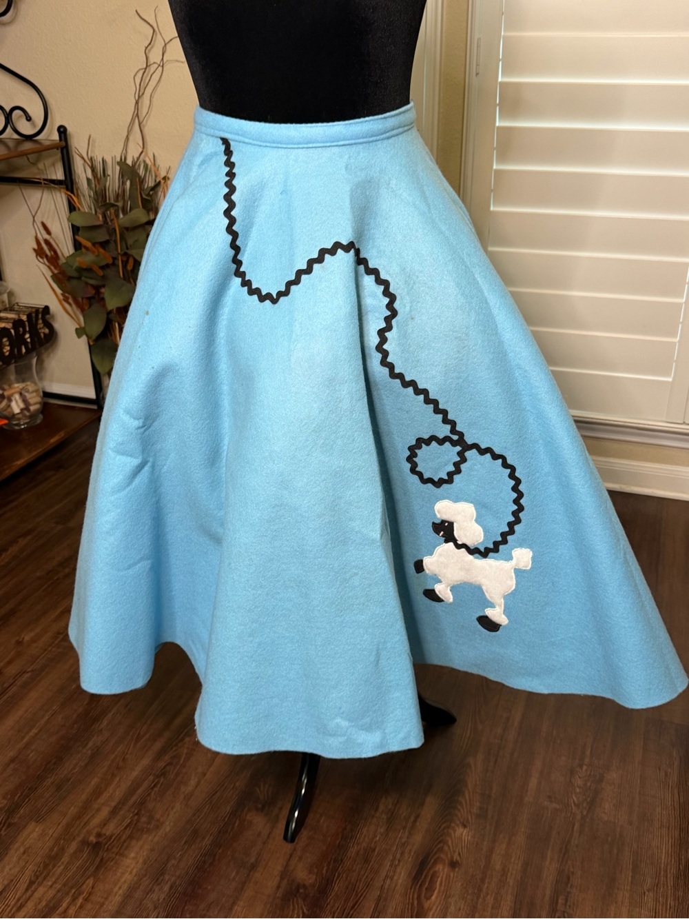 Light Blue Retro Poodle Circle Skirt with Black Leash Detail